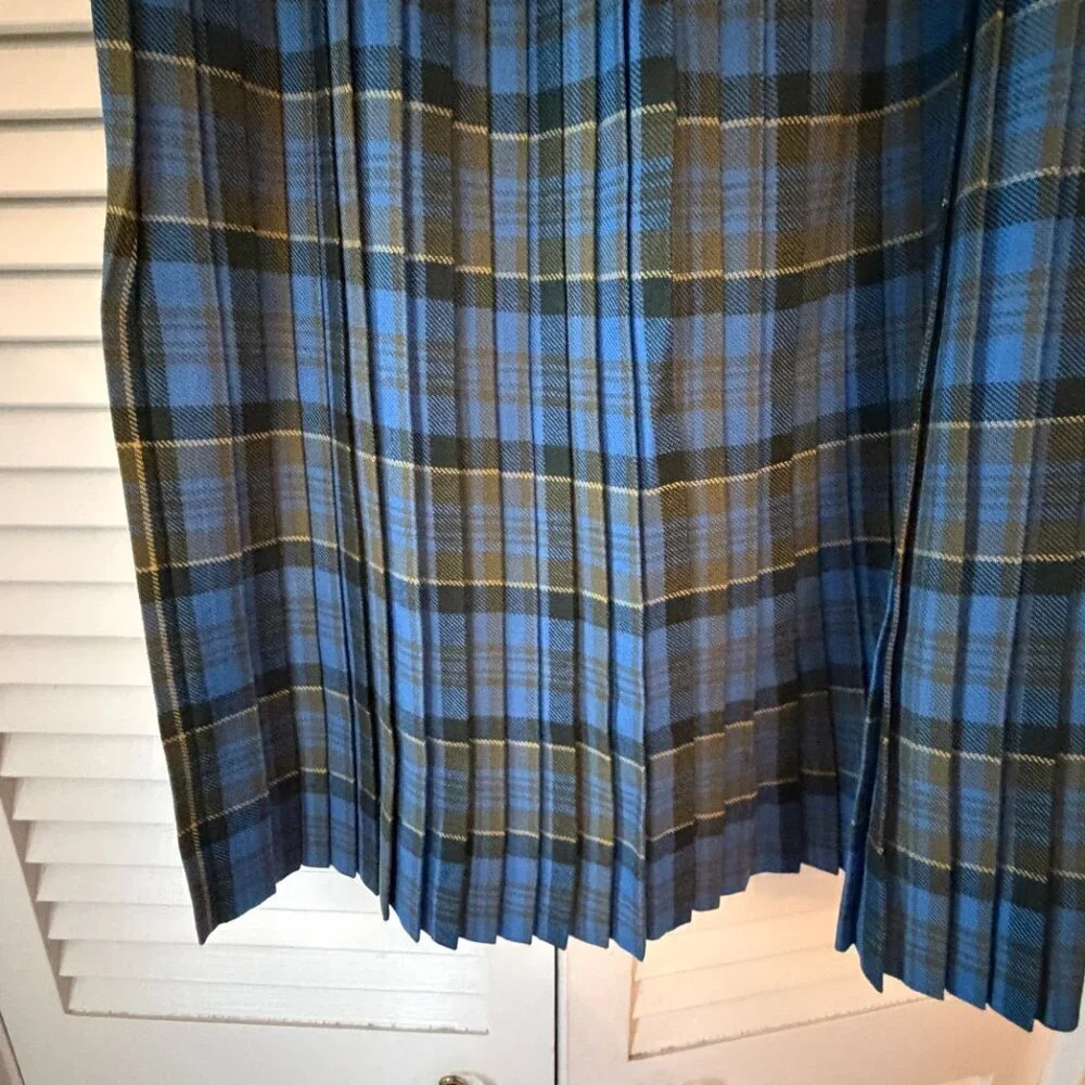 Vintage Hudson's Bay Company plaid skirt blue XXS midi 100% wool